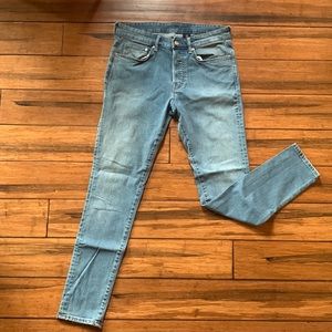 &DENIM high waisted button fly long straight leg jeans sz 32